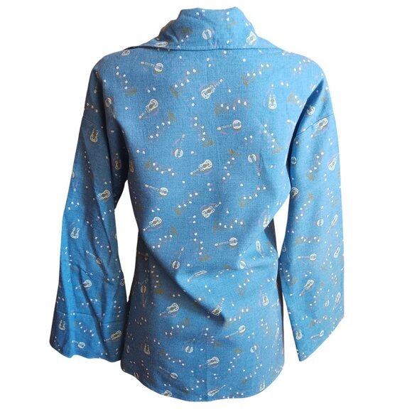 Vintage Medium Handmade Peasant Blouse Guitar Country Print Musical Print 1OF1 - Picture 5 of 6